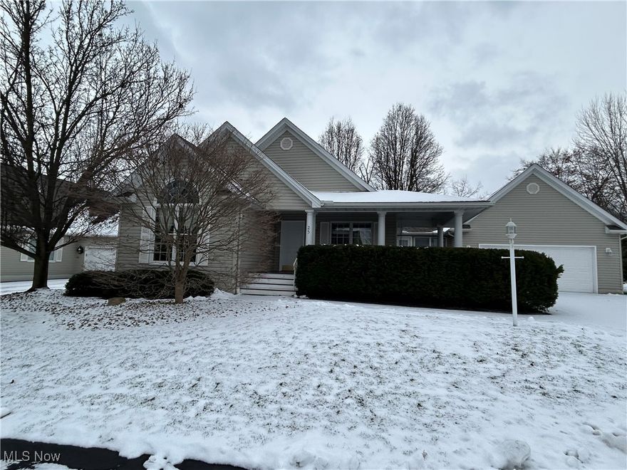 Beautifully maintained 3-bedroom, 2-bath villa offering an open-concept layout.  The spacious great room features a cozy fireplace and flows seamlessly into the kitchen, which boasts stainless steel appliances, abundant cabinet space, and a center island which offers additional seating. There is also a dining area.  First Floor Laundry. The primary suite provides  a walk-in closet and bathroom. Downstairs, the large basement offers additional living or storage space. Enjoy outdoor living on the wrap-around front porch or unwind on the expansive rear deck, Recent updates include a new roof (2024), hot water tank (2022), and AC (2021). For added peace of mind, the seller is providing a one-year home warranty.