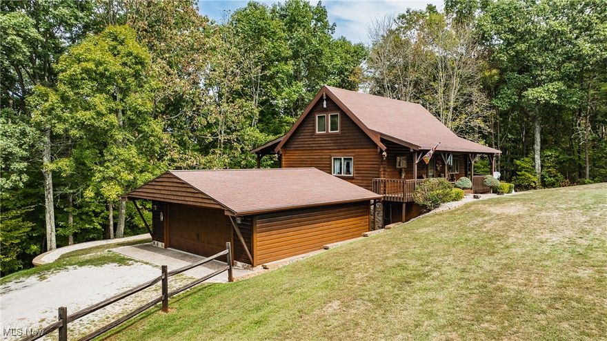 Seller is motivated and will consider all offer for this property that is nestled amidst 7.16 acres of serene beauty, this charming log home offers the perfect blend of rustic charm and modern comfort. The wrap-around porch and covered deck provide ample outdoor living space to enjoy the tranquil surroundings. Inside, you'll find a spacious and open floor, with 965 sq. ft. on first floor, and 744 finished sq ft. on the second floor for a total of 1809 square feet of living space. This beauty feature a cathedral ceiling in the main living room, large windows that bathe the space in natural light, and luxurious vinyl flooring that adds a touch of elegance. The lower level boasts a complete kitchen, making it ideal for creating an in-law suite or a separate living space. Upstairs, the loft bedroom features a cathedral ceiling and generous closet space. Other notable features include a split system AC heater in the loft, a newer 6-year-old furnace and heat pump, updated wiring, a water softener, and a reverse osmosis system for the kitchen sink and fridge. The attached handyman garage offers plenty of space for your hobbies or projects. With its wood stove, 220 electric hookups, and water supply, the garage provides endless possibilities. This meticulously maintained home is truly a gem. Schedule your private showing today!