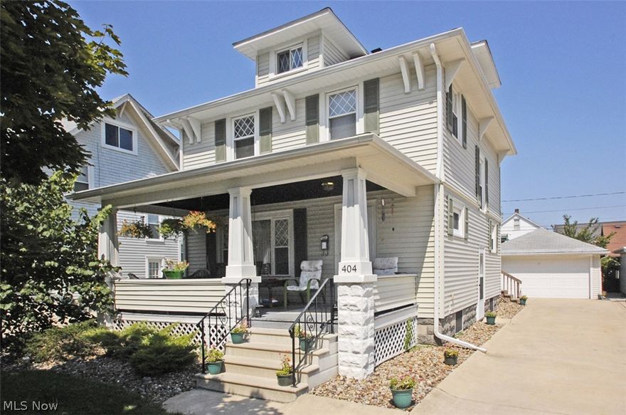 Absolutely stunning century home located in the Eastern Heights area of Elyria. This charming home features all original wood work, doors and trim, beautiful original hard wood floors, and gorgeous built-ins. Kitchen features tons of counter-space and cabinetry, updated vinyl flooring, newer appliances and large eat in area. Home also has a unique first floor bedroom/in-law suite addition complete with it's own bath! There are three additional large bedrooms upstairs and a full bath upstairs too. Outside there is a nice back deck for relaxing and a huge three car garage to store anything you could imagine. Very private fenced in rear yard is great for entertaining. Recent improvements include roof, vinyl siding, gutters, garage upgrades, storm doors, and electric system. This home is a must see!!!