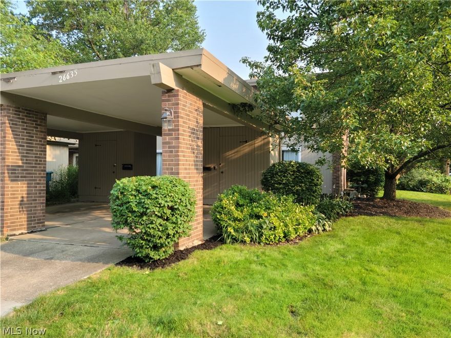 Sparkling 2 bedroom, 1.5 bath, end unit condo in desirable Westview Patio Gardens. Open floor plan! Large family room is a great place to gather friends. Sliding door off family room opens to a patio providing a cross breeze & plenty of natural light. The dining area is conveniently located off the kitchen. The kitchen is bright & clean! Another sliding door off the kitchen lets sun in & leads to a private rear patio for outdoor living & a lovely green view! Your own laundry room with utility tub and a spotless 1/2 bath are off the kitchen. Upstairs you will find 2 generous-sized bedrooms and a large full bath too.  A large storage unit & the covered carport are directly in front of the unit. Enjoy the community pool & playground or visit nearby historic Olmsted Falls, local shops & the Metro Parks. Easy commute via I-480 or the Ohio Turnpike. This wonderful condo has it all for you to move in and enjoy!