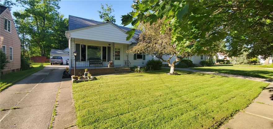 Welcome Home to this charming Bungalow with a welcoming curb appeal that can be found on this quiet street in Maple Heights! This great home features 3 bedrooms, a covered front porch, a full basement & nice sized yard with a detached 3 car garage. The entryway opens to the neutral living room with tinted windows, fresh paint and newer carpet throughout. The kitchen supplies ample cabinetry, prep space, & included appliances. A spacious 30x15 family room with a dining area, laundry, storage and a sink and cabinets. 2 comfortable bedrooms with hardwoods & an updated full bathroom complete the main level. Upstairs you will find the private master bedroom with built in storage and a walk in closet. More living space is found in the finished lower level with a full bath, crawl space and glass block windows. The partially fenced in backyard provides plenty of room for friends and family to gather for an outdoor BBQ and activities. Updates: Thermal coupler(2020), New furnace transformer boar