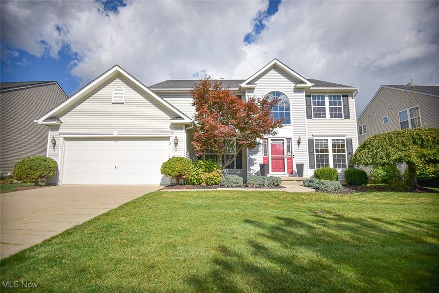 Step inside this beautifully maintained 4-bedroom, 2.5-bath colonial offering nearly 3,000 square feet of living space and a two-car attached garage—where design, warmth, and functionality come together to create a truly inviting place to call home. From the moment you enter the two-story foyer with its open staircase, you’ll feel the pride in home ownership. To the left, French doors open to a private home office, while to the right, a bright living room offers the perfect spot to unwind or entertain. The heart of the home is the open-concept kitchen, featuring a huge island with breakfast bar seating, ample cabinetry, and views into the cozy family room with its gas fireplace. Just beyond, the sunroom fills the space with natural light and offers beautiful backyard views—plus direct access to the expansive composite deck and concrete patio, ideal for grilling, relaxing, or hosting guests. A formal dining room, half bath, and convenient first-floor laundry complete the main level. Upstairs, the spacious primary suite features cathedral ceilings, a walk-in closet, and a private bath with a dual-sink vanity, soaking tub, and walk-in shower. Three additional bedrooms and a full bath provide plenty of space for family or guests. The unfinished basement offers excellent storage and is plumbed for a future full bath—ready for your finishing touches. Outside, enjoy the large backyard with a concrete patio, fire pit, and storage shed for all your gardening or hobby needs. Additional highlights include new carpet in the family room, updated front door and trim, and a newer roof (2015). This is truly a must-see!