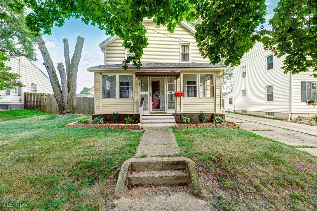 Welcome to the heart of Goodyear Heights!
This charming and spacious 3-bedroom Colonial blends classic with updates. So much room to spread out, start your day with coffee on the welcoming enclosed front porch, then step inside to a bright, airy living room that flows into a formal dining room featuring beautiful shiplap and coffered ceilings and custom light fixtures. The fully applianced kitchen has a dishwasher and easy access to a first-floor full bath with a tub.
Fresh updates include new laminate flooring on the main level, updated lighting fixtures and ceiling fans, and fresh paint throughout. A sliding door off the living area leads to a large deck with gazebo, perfect for entertaining, and connects to an extra-large, fully fenced lot—perfect for pets—with a fire pit area and metal storage shed. You can’t miss the oversized 2-car garage with electric door opener.
Upstairs, you’ll find three comfortable bedrooms, a second full bath, and even a deck overlooking the private backyard. The lower level provides a full basement for laundry.
Recent improvements: newer windows, siding, and roof (2019), water tank (2021), maintained furnace and A/C, repaired chimney flashing, and professional landscaping.
This move-in-ready home is a true find in Goodyear Heights—streetlights, sidewalks, Goodyear metro park with the sledding hill, close to expressways, schools, shopping! With all the space, updates, and a backyard, this house is waiting for you to make it your home. Call your realtor today!
