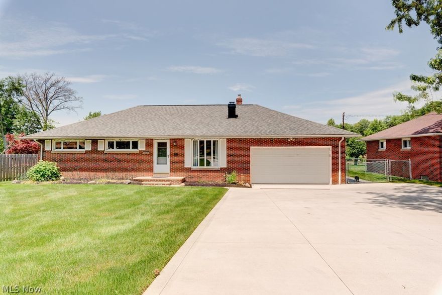 Updated, & Meticulously Maintained  3 Bedroom, 2 Full bath Brick Ranch with Full finished basement,  open floor plan keeps the kitchen, dining , living room and family room connected.  Family room has Cathedral Ceiling & beautiful Stone Fireplace that Looks out to New Stamped Concrete Patio and large fenced yard.  UPDATES= All refinished wood floors - 2019, Family room carpet, Stamped concrete patio, Concrete Driveway, Garage, Sidewalk/Front Steps and 16' Garage with Epoxy Floor 2018, HVAC 2014 just to name a few!  New High School (7-12) being built this summer. Close to I-90 and I-271 freeways, close to Cleveland Clinic, and University Hospitals, 20 minutes from downtown cleveland.  THIS IS A MUST SEE!  Schedule your private showing today