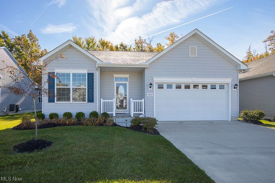 Desirable 1 floor living in the beautiful 55+ community of Morningside. Built in 2020, everything is still new! Fresh paint, modern finishes, open floor plan and gorgeous natural light. The updated kitchen and dining overlook the large living room with gas fireplace. The cozy morning room offers views of the metroparks and a slider to the composite back deck. The spacious Primary bedroom offers an ensuite full bathroom with double sinks and a large walk in closet. The main floor also boasts an additional bedroom, a full bathroom, an office with classic french doors and the laundry room. The partially finished basement offers a huge recreation area as well as the third full bathroom. Sump pump with a backup battery also included. 
Clubhouse, pool and activity areas offer fun year round! 1 year home warranty offered for Buyer's peace of mind. 
11+ years remaining on the 15 yr tax abatement!