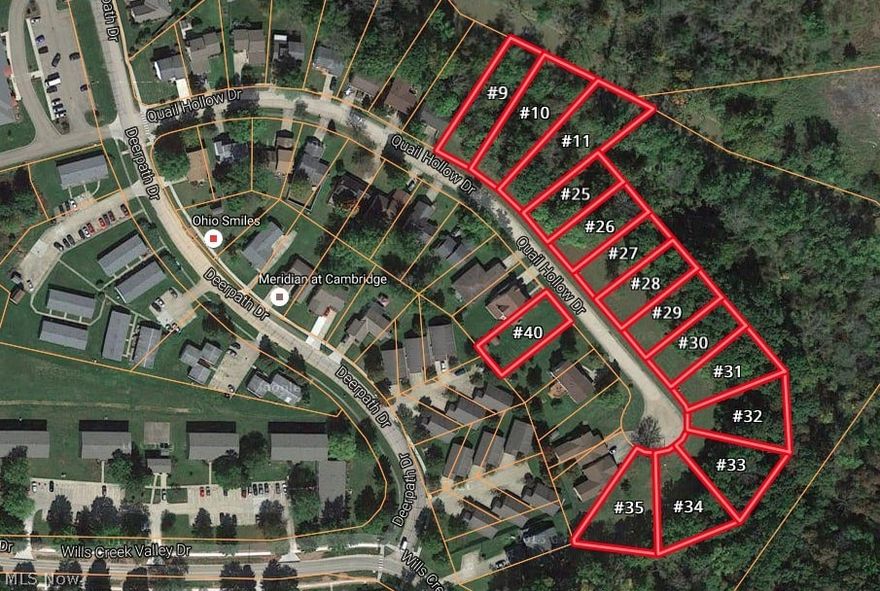 Absolute Auction 10/4/2016 at 5:00 PM. 15 Building Lots in the Hunting Meadows Sub. Div. Great building opportunity in the Hunting Meadows Subdivision in Cambridge OH. Pick your lot.....pick your own building. Bring the builder of your choice. The 15 vacant building lots are mostly wooded, located minutes from the crossroads of I-77 and I-70. Cambridge is 80 miles east of Columbus, 122 miles south of Cleveland, 100 miles southwest of Pittsburgh and 50 miles west of Wheeling, West Virginia. All the lots have frontage on Quail Hallow Drive and utilities available at the road. Absolute auction, No Reserve.