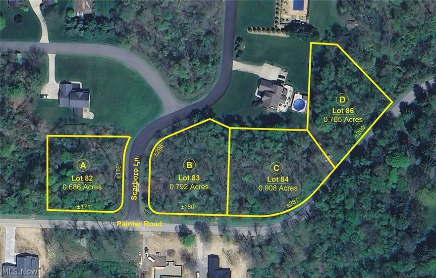 Four Wooded Lots with Utilities - Salem City, Columbiana Co. - Great Location - Beautiful Homes in The Area - Online Bidding Available. ABSOLUTE AUCTION, all sells to the highest bidder on location. ONLINE BIDDING BEGINS THURSDAY, JULY 18, 2024 – 12:00 PM and AUCTION LIVE ON-SITE BIDDING WILL BEGIN TUESDAY, JULY 23, 2024, 5:30 PM. Real Estate: Parcel A: Lot #82, .626 acre, all wooded. Corner lot. Frontage on Painter Rd. and Scarboro Ln. - Parcel B: Lot #83, .792 acre, all wooded. Corner lot. Frontage on Painter Rd. and Scarboro Ln. - Parcel C: Lot 84, .908 acre, all wooded. Frontage on Painter Rd. - Parcel D: Lot #86, .765 acre, all wooded. Frontage on Painter Rd. - Note: Walk the lots at your convenience. Great location with nice homes in the area. Lots will be sold by the lot, bidders choice. TERMS ON REAL ESTATE: 10% down auction day, balance due at closing. A 10% buyer’s premium will be added to the highest bid to establish the purchase price. Any desired inspections must be made prior to bidding. All information contained herein was derived from sources believed to be correct. Information is believed to be accurate but not guaranteed. Property is to be sold as Separate Parcels and not to be offered as an Entirety. See the other lots at MLS #5051360(A), 5051367(B), 5051372(C) and 5051373(D).