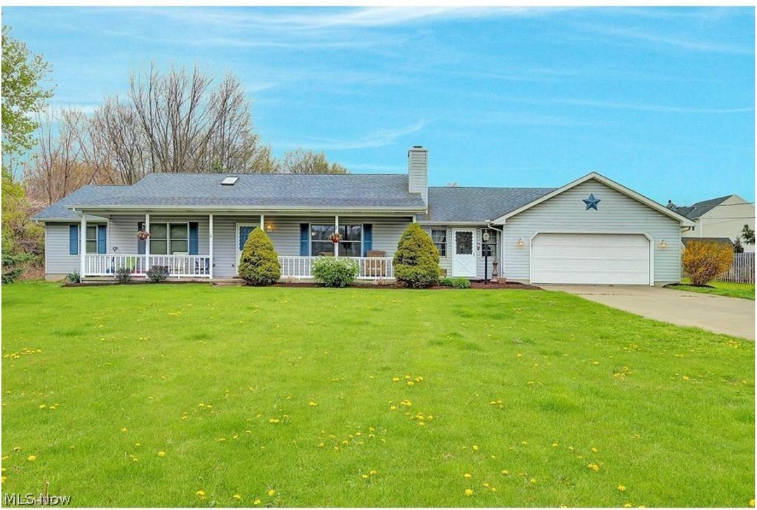 This spacious, 3 bedroom, 2 full bathroom ranch has a recently updated kitchen with new granite counter tops and stainless steel appliances. Sunny skylights accentuate both full bathrooms, including the en-suite master bath. The laundry room conveniently located right off the kitchen includes washer and dryer with outside access. Recent improvements include a newer roof, newer HVAC system, whole house humidifier, hot water heater, and new interior paint. Cozy up by the fireplace in this incredible home on over 5 acres of beautifully treed, prime Avon property conveniently located to schools, shopping, dining, and I-90.