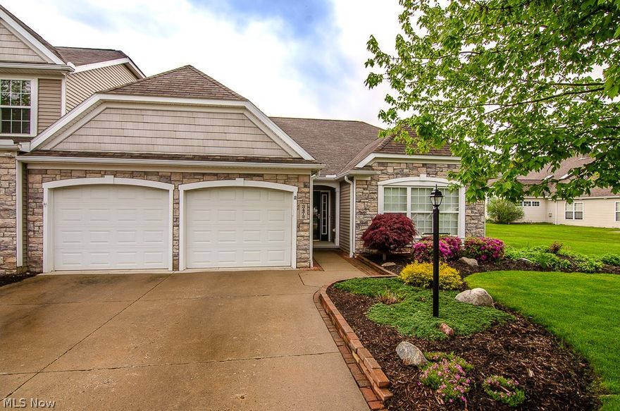 Welcome to this one-owner Ranch Condo. The open floor plan has a vaulted Great Room/Dining room combo with skylights and fireplace and hardwood floors which opens to a 4-season sun room w/cathedral ceilings featuring views of the pond and patio. Large eat-in kitchen also has hardwood floors w/island and is open to the dining room and Great room. The master suite has large walk-in closet, shower and soaking tub. Laundry room has cabinets and a built-in ironing board. Nice sized 2-car garage with extra storage and pull down steps to the attic. Beautiful condo with a great view of the pond. Extra parking right next to this end unit.