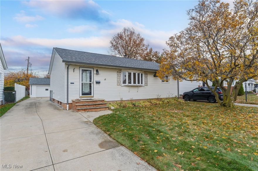 Welcome home to 30321 Gebhart Place, Willowick, OH 44095! This solid ranch offers nearly 1,500 sq. ft. of living space with 3 bedrooms, 2 full baths, a partially finished basement, and a spacious family room addition. The property also includes a two and a half car detached garage with electric, access door, and a storage shed in the backyard.  Step inside to a large family room with vaulted ceilings that is perfect for multiple uses including entertaining, relaxing, or working from home. The spacious eat-in kitchen offers flexibility for a formal dining or office area. A bright living room with vaulted ceiling and a bay window, three bedrooms, and a full bath complete the first floor.  The lower level features a partially finished recreation room with a full bath, plus a storage/pantry room, laundry, and utility areas. Exceptional backyard with one privacy side fence and their other side with privacy hedges and chain link fence along with a cement patio or additional car area!  Great private yard!  The two and a half car garage is perfect and comes with an opener having MyQ lift master opener where you can open and close with app anywhere in world.  The home presents a wonderful opportunity to add your personal touches and updates to make it truly your own. The seller will comply with the City of Willowick Point of Sale inspection, and the property will transfer violation-free! Home includes double pain casement windows, all appliances, a one-year home warranty, and immediate possession. Don't miss this opportunity to invest in a well-built home with great potential!