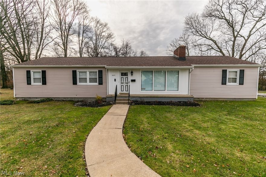 Welcome to this beautiful renovated ranch in Ellet! The living room has large windows to allow natural light and also has a beautiful fireplace. Off the living room is the stunning dinette and kitchen. The kitchen boasts attractive white cupboards with subway tile back splash and brand new stainless steel appliances. Also, do not miss the floating shelves! Three nicely sized bedrooms with hardwood floors and an updated bathroom. First floor laundry room is a bonus! A full basement that also has a fireplace! The updates include: new roof, refinished hardwood floors, all new lights and paint throughout. Nothing to do, but move in. This house will not last long, check it out today!