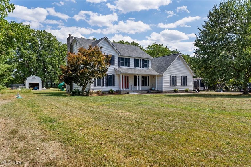 Nestled far off the road in a tranquil country setting, this beautifully updated 4 bedroom 2 and a half bath two-story home offers a perfect space for family and entertaining!! Situated on 3 acres there is plenty of space to enjoy! Out back, a large concrete patio looks over a beautiful pond. Inside the lower level features a recently updated family room with fireplace, a beautiful kitchen and it also has an additional play room that could also be an office. Half bath and laundry also on the first floor. On the upper level you’ll find 4 large bedrooms, including a master bedroom suite with walk in closet and an additional full bathroom. The basement is partially finished  with plenty of storage space. Heated two car attached garage and large shed for additional storage. This home is perfect for those seeking a serene country lifestyle without compromising on modern conveniences. Jackson-Milton schools. Call today for a private showing!!