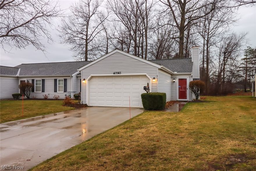 Enjoy one-story, maintenance free living!!!  Popular Farmington Meadows Ranch Condo!!!  Great location overlooking wooded area and Ed Walsh "Bellflower" Park with tennis courts, playground, basketball courts and walking trails!  Vaulted Living Room!  Family Room with Fireplace (wood-burning, but converted to gas) and access to large covered patio!  Interior Ceilings will be painted asap;  New Kitchen Cabinets and Flooring as of 12/31/2022!  All appliances stay including Washer and Dryer!  Central Air!  Two car attached garage with opener!  Some newer windows!