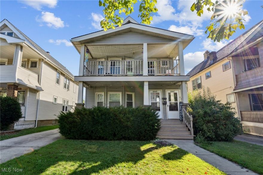 Fantastic opportunity to own a fully updated and income-producing duplex in the heart of Lakewood! Both units feature a nearly identical layout with two bedrooms and one full bath, showcasing timeless character alongside thoughtful updates. The first floor offers a cozy living room with hardwood floors and a decorative fireplace, a dining room accented by original leaded glass built-ins, and a kitchen with newer appliances and flooring. Upstairs mirrors the first with its own spacious rooms and a charming balcony overlooking the neighborhood. Modern comforts include central air, newer HVAC systems, updated electrical panels, and refreshed finishes throughout. A full basement with glass block windows provides two laundry areas and additional storage, while the third floor offers even more space. Outside, the property includes a detached two-car garage and a welcoming front porch. Ideally located just off Madison Avenue, this duplex is close to shopping, restaurants, parks, and highways. With both units fully leased, this home is a true turn-key investment in one of Lakewood’s most desirable rental markets.