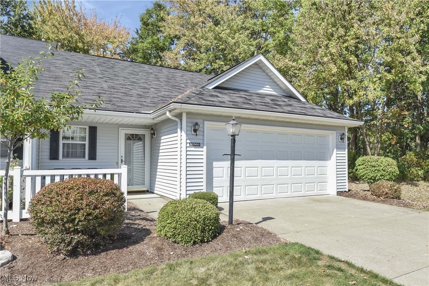 Welcome to this stunning ranch-style condominium located in the highly desirable Cinnamon Woods community, offering the perfect combination of privacy, convenience, and comfort. This spacious 1,291 sq. ft. home provides easy one-floor living with no steps and a thoughtful layout designed for today’s lifestyle. The open and airy living room features vaulted ceilings, a cozy gas fireplace, and sliding doors leading to your private fenced patio, where you can enjoy peaceful views of the open green space and wooded lot behind. A formal living room offers the perfect setting for entertaining family and friends, while the sun-filled windows throughout the home create a warm and inviting atmosphere. The large owner’s suite includes a private en-suite bath and a generous walk-in closet, providing a true retreat. A second bedroom and a full hall bath offer comfort for guests or a home office option. The spacious eat-in kitchen is equipped with abundant cabinet and counter space, a large pantry closet, and a charming breakfast nook perfect for everyday meals or morning coffee. Added conveniences include a first-floor laundry room and a 2-car attached garage. Maintenance-free living at its best — the monthly fee covers landscaping and snow removal, giving you more time to relax and enjoy. Nestled on a private cul-de-sac yet close to all of North Olmsted’s shopping, dining, and amenities, this beautiful condo truly feels like home!