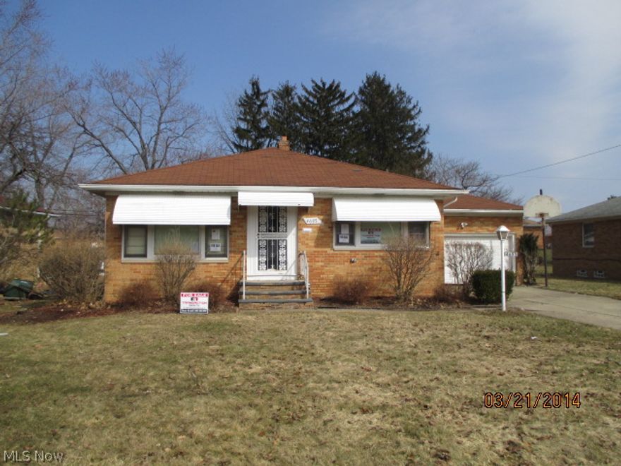 *Multiple offer notification, highest and best offers due to listing agent 04/21/2014; 5:00 PM EST*  Warrensville Heights Ranch. The property is located on a cul de sac street. This home features a brick exterior, attached garage, large enclosed patio. The enclosed patio features its own heat source and ceiling fans. The properties interior features a dining area, three bedrooms with a the third being a large master suite adjoining a half bath. The basement is finished and also has plenty of storage and laundry area. The buyer must assume any and all City of Warrensville Heights point of sale violations with cash in escrow prior to title transfer. The property is Bank-Owned, and Sold As-Is with No Disclosures, Expressed or Implied. The seller requests that all potential buyers contact the designated Chase Loan Officer for financing options. Please see mls attachment for Chase Loan Officer contact information.