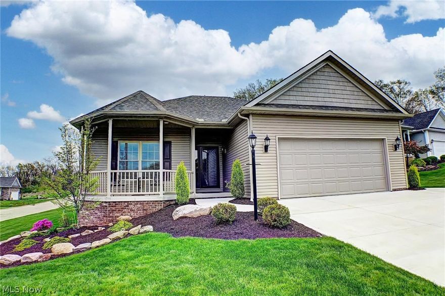 This Mill Run Villas condo really is just about like new and was quality built by KNL Custom Homes.  The "Victorian" model features 2 bedrooms, and 2 full baths plus a spacious vaulted great room with gas fireplace, a formal dining area with pan ceiling and crown molding and a custom kitchen with separate breakfast area with bay window.  The kitchen has KitchenAid stainless steel appliances including a double oven, built in work station, breakfast bar and pantry.  Off the kitchen is the laundry room.  The master retreat is spacious and with a private bath.  Bedroom closets all have lights. The full basement is a walk-out and one wall has large windows to let in plenty of natural light.  This would be nice additional future finished living space.  There is also rough in plumbing for a future bath.  This condo has a front porch to relax and enjoy the sunsets, and a spacious rear composite deck for entertaining.  There's no need to build new - just take a look at this beautiful free stand