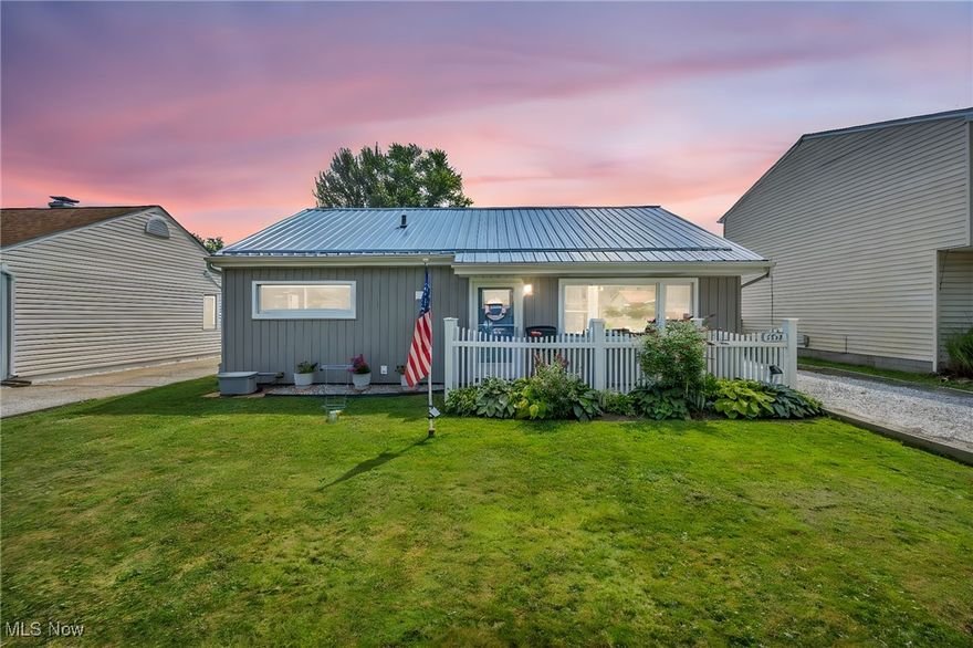 Well-maintained, easy, one-story living. Ceramic tile throughout and carpeted bedrooms. Range and fridge stay. Washer and dryer stay too. There is some flooring and shelving in the attic. Covered back patio, replacement windows, 6' vinyl privacy fence. Steel roof on house and on the 24x24 detached garage. 12-month home warranty.