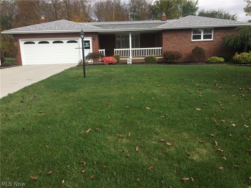 Beautiful maintained ranch with lovely landscaping that backs into a wooded lot.  The master bedroom has his and her lighted closets.  Each bedroom has lighted closets and the hall hosts two closets and one cedar closet.  The master bath was just installed and can be used for handicap accessibility.  The large kitchen has plenty of storage space with a newer stove.  Large area for eating.  Very large living room with large picture window.  The Family room has a large gas burning fireplace with French doors that take you to a pretty sun room.  Very large basement with fruit cellar for storage and a large full bath.  It also has a kitchen and laundry area.  The backyard has a shed and a beautiful wooded lot.