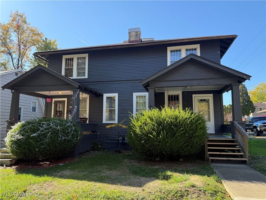 Great opportunity here and close to the park is this 2 unit  3br 1 1/2 bath duplex situated on a corner level lot with on street parking.  The home has a spacious living room with decorative fireplace, formal dining room, kitchen and 1/2 bath and laundry on the main floor on one unit with additional hookup in the basement.  Covered porch and swing to sit and relax on.    Home has been freshly painted exterior and has a full basement for added storage.   Each unit is the same except one unit only has laundry in the basement.  Utilities are separate and there’s a huge back yard with alley access and room to build a garage.   Newer sidewalk