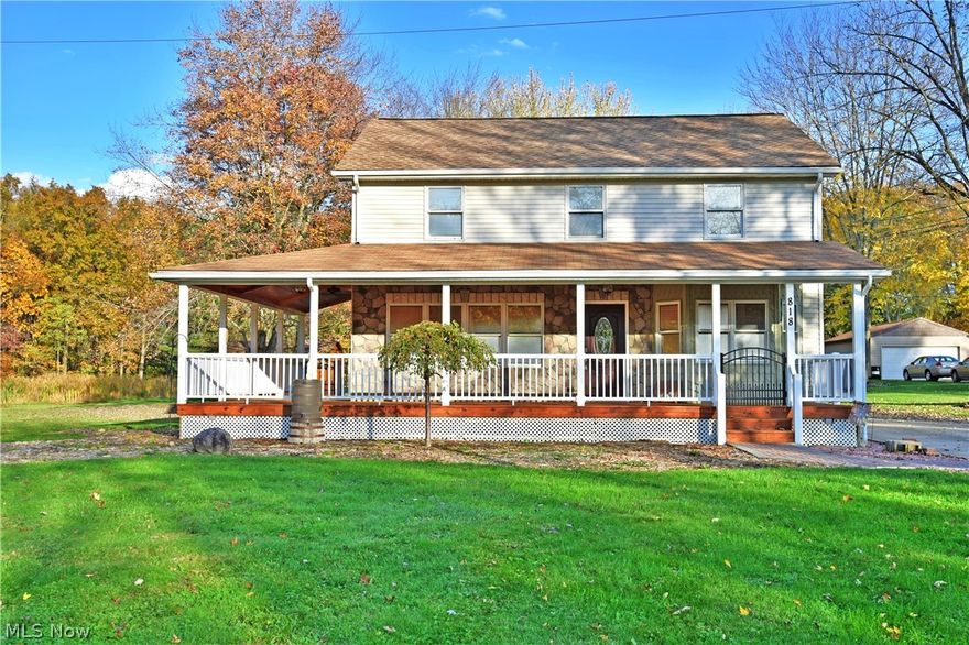 Come see this beautiful home situated on 3 acres in the Labrae school system! The huge covered front porch is a showstopper - newly updated and complete with ceiling fan and lighting - great for entertaining, and wraps around the side of the house. Walk inside to the large open dining room and living room with beautiful hardwood floors that lead to the spacious eat in kitchen with Corian counter tops and plenty of oak cabinets for storage. Lots of windows let in natural  light. Two bedrooms and a beautifully updated full bath complete the first floor and can be shut off from the rest of the first floor for privacy. One of the bedrooms originally housed the laundry and can be restored back for that purpose. Upstairs is a spacious master bedroom and gorgeous en-suite. A large fourth bedroom and plenty of storage complete the second floor. Outside is the 3 1/2 car garage with opener. The spacious backyard includes a large shed complete with electric. This home has so much to offer!