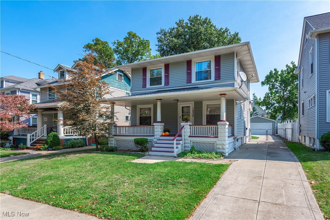 Welcome to your future home! This property offers an exceptional opportunity in the sought-after area of Lakewood. The sellers have meticulously maintained the home over the years, with recent upgrades including a new garage (2022), a new furnace motor (2022), sidewalk replaced (2017), vinyl siding (2011), and the roof (2011) The windows were replaced in 2009. The gutters were cleaned in 2023 and there have been paint touch-ups throughout. Enjoy a warm welcome on the covered front porch, which provides ample space for relaxing and socializing with long-term neighbors. Inside, you'll immediately appreciate the classic Lakewood charm, highlighted by beautiful built-ins and spacious rooms. There is a bonus space off the dining room, perfect for a reading nook! The second floor features three cozy bedrooms, a full bath, and additional built-in cabinetry in the hall for extra storage. The bonus room is perfect for home office or fitness space! The full basement is clean, solid, and includes a dedicated laundry area. The spacious backyard is perfect for entertaining guests or enjoying outdoor activities. This property is ideal for home buyers looking to make a smart investment in a desirable neighborhood.