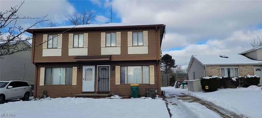 Spacious and ready for it's new owners is this lovely 3 bedroom 1.5 bathroom half duplex in the heart of Maple Hts.  Open floor plan first level has a half bath, living/dining area and kitchen.  There are slider doors that open to the patio.  There is a full basement.  3 bedrooms and a full bathroom are upstairs.  Come and make this your own today!