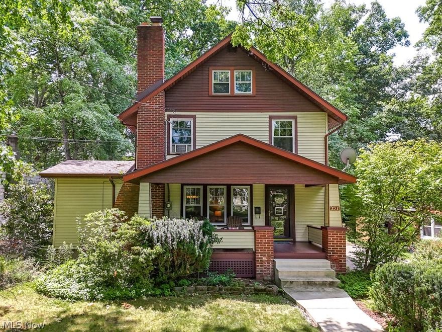 Don’t miss this hidden gem waiting to be polished! This charming home situated on a private tree-lined street in Kent offers a blend of vintage charm and convenient location. Step inside off of the spacious front porch with newer walkway/steps (~3yrs) to discover laminate flooring in the kitchen & foyer and recently refinished original hardwood floors and fresh neutral wall paint throughout the main level (July 2024). Warm up by the wood-burning fireplace nestled against a brick wall in the spacious living room with newer carpeting (July 2024). The formal dining room features built-ins with window seating, ideal for enjoying meals or morning coffee. The updated kitchen shines with white tile backsplash, cabinetry, and recessed lighting, complete with appliances including refrigerator and electric range and plumbing for a dishwasher. Upstairs, three generously sized bedrooms provide ample closet space and natural light, complemented by a built-in linen cabinet in the hallway. The full bathroom with dual vanity and bathtub offers built-in storage and a convenient laundry chute. A fourth spacious bedroom on the upper level runs the full length of the house and includes built-ins cabinets, two closets and cubby spaces for abundant storage options. The oversized attached 2-car garage, a rarity in the area, connects directly to the kitchen. A full basement offers a second full utility bathroom with a shower, more storage, a newer electrical panel, newer furnace (2018), and a chest freezer (provided as a gift from the seller). Outside, enjoy the privacy of a fenced backyard with mature trees, alongside a large storage shed, including a gardening shelf on one side. Located minutes from downtown Kent's dining, shopping, and entertainment, as well as Kent State University, this home is just one block off of Main Street and Route 59 and minutes to Routes 43 and 8. This is your opportunity to make this historic gem your own. Call your favorite realtor to see this home today!
