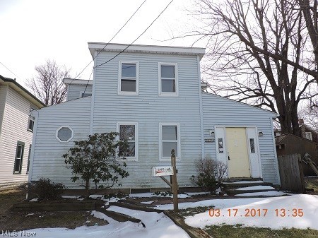 adorable 2 story in Conneaut City featuring cozy living room with corner fireplace, a large family room, formal dining room, and spacious kitchen with ample cupboard and counter space. 3 restful bedrooms on the 2nd floor with a modern bath. the full unfinished basement has good storage. Gas forced air heat and vinyl siding. The sliders off the dining room open up to the back yard featuring a storage shed.