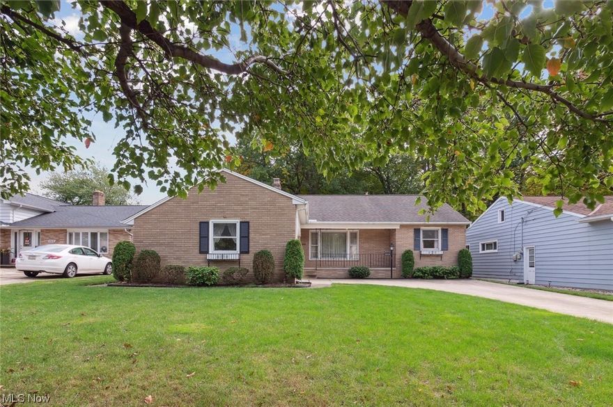 Pride of ownership shows in this well-maintained 3-bedroom ranch with hardwood floors throughout! A welcoming front porch greets you and leads you into the foyer. Bright living room highlighted by a wood-burning fireplace with a glass door and stone mantel, built-in bookshelves, and a large window bringing in lots of natural light. A formal dining room with sliding doors leading into the rear yard is perfect for all your dinner gatherings. Large eat-in kitchen with ample cabinets, double wall oven, a tile backsplash, all appliances included. The laundry room is conveniently located just off of the kitchen. 3 spacious bedrooms with closets, a full bath, and a half bath complete this level. Host your next movie or game night in the spectacular finished rec room with a woodburning fireplace, and a bar area. A workshop, a full bath with a walk-in shower, and a storage area complete the lower level. Enjoy a relaxing evening in the park-like setting rear yard with a shed. Attached two-car garage. Recent update a new furnace blower motor 12/2022. Great location close to Euclid Creek Reservation, Cuyahoga County Airport, and golf course, with easy freeway access. This home is City of Euclid POS compliant. Call us today to schedule a time to see it.