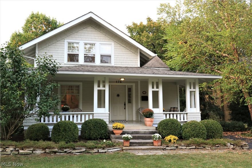 This charming century home is located on one of the most beautiful streets in Oberlin, and has many of the characteristics of the Arts and Crafts Bungalow: a generous front porch that spans the whole facade, a beautiful roofline, simple and elegant architectural details including windows that bring in natural air and light in every room, a logical and efficient flow of spaces from one room to the next, a central fireplace, and several built-ins throughout that utilize every inch of space to make the interiors functional and surprisingly spacious! Lovingly cared for and tastefully finished over the years by the owners to create a warm and welcoming ambience. Three updated full baths, including one on the main floor, are a rarity in this size and period of a home, but make all the difference in creating a lifestyle of personal comfort while entertaining and hosting overnight guests. There are several closets throughout, providing plenty of storage, while a full-height, dry basement house