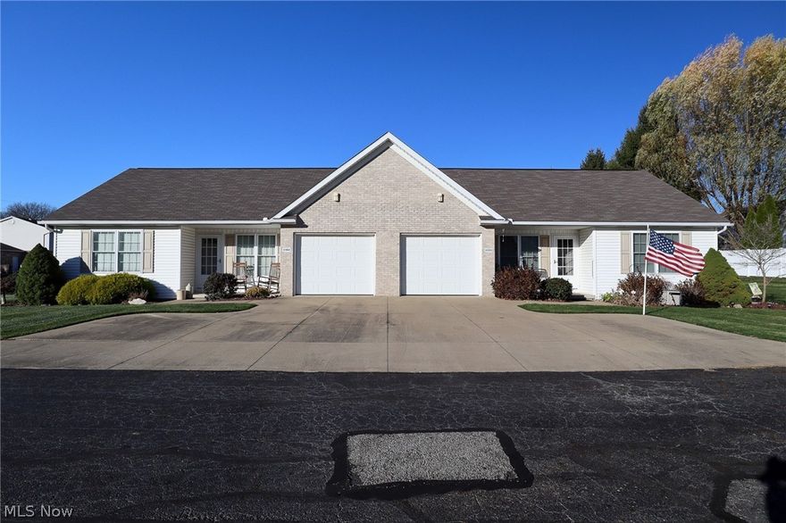 Fall in love with this 55+ community conveniently located near Hartville where you will find a plethora of amenities. This end unit has been very well cared for with some extremely nice updates. As you enter the front door, you will find a nice vinyl floored area for popping off your shoes. The living room and bedrooms do have carpet that was installed in 2021. The living room has a beautiful vaulted ceiling and is open to the dining/kitchen area. The kitchen offers ample counter and cabinet space and has a main floor laundry area. The 2 bedrooms are spacious, both with double closets. The full bath offers a large walk-in shower. There is an attached over-sized one car garage. In the basement you will find nature stone flooring an optional hook-up for the washer/dryer and there is a new stair chair lift. Just off the dining area the sliding glass doors lead to a spacious patio area. This cute condo is sure to sell quickly. Contact me for your private showing.