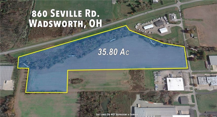35.8 acres for sale on RT 57 in Wadsworth, Ohio, also near I-76. Property is zoned industrial and is located next to heavy industrial area. Many Possibilities.