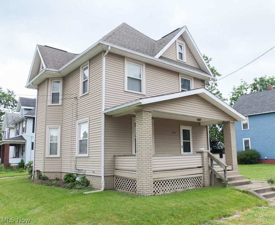 Large living spaces in this 3 bedroom, 1 full bath home with lots of storage space on a double parcel lot! Updated electric and a newer roof, a real bonus! High ceilings in the spacious living room and formal dining room with the dining room open to the kitchen and dinette. Kitchen has been updated with new cabinets and ceramic tile backsplash. Upstairs, there are three bedrooms and a large full bath. Lots of storage options in the walk up attic and basement with glass block windows. Off street parking, too. Enjoy the covered front porch on beautiful summer evenings! Call today to schedule a private showing!