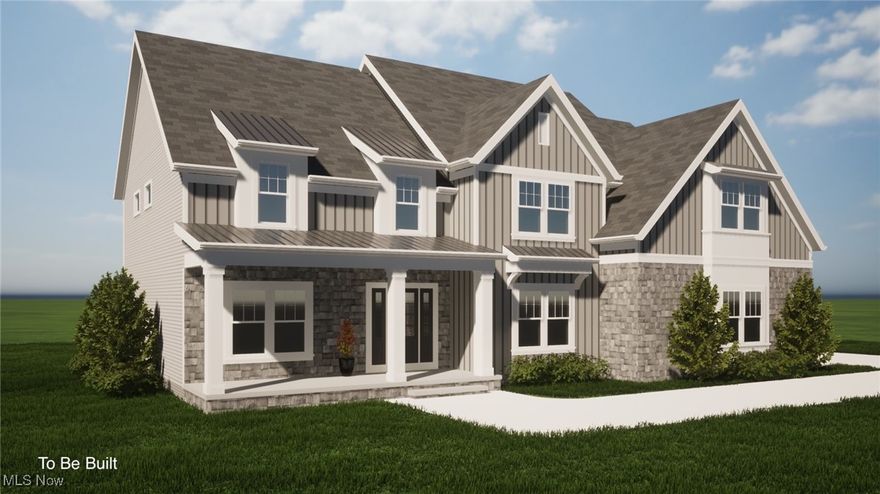 Bennett Builders' "Harbour Town" is an open floor plan featuring a sleek front elevation with a welcoming front porch including metal roof, decorative columns, and a mix of stone and board-and-batten siding.
The two-story entry foyer is flanked by a formal dining room and study, which could double as a fifth bedroom. A spacious kitchen with large, eat-in island transitions into an informal dining area and flows into the two-story great room with coffered ceiling. The mud room houses both custom-built bench and cubbies, as well as a rear coat closet. On the second floor, the owners’ suite features a vaulted ceiling and bathroom with custom-tiled shower, free-standing tub, and his and her walk-in closets. Bedroom 2 has its own private bath, while Bedrooms 3 & 4 share a jack-and-jill bath. The conveniently located second-floor laundry room saves trips up and down the steps to make this chore much easier. Finally, a loft overlooks the two-story great room, offering a quiet retreat, play area, etc. The 1,500 square foot finished basement features an additional guest suite and large recreation room. Build this plan, customize it to make it yours, or build another plan altogether on one of the last lots in this Westlake luxury home community!