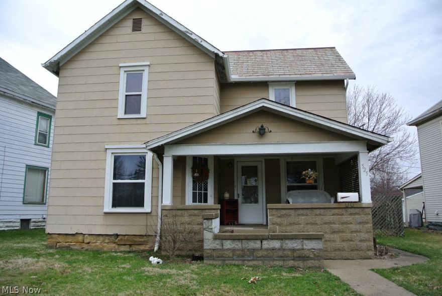 Nice 3 bedroom home. Nice wood floors in dining room and living room. First floor master bedroom, large kitchen. Water tank replaced 2012. Front porch great for sitting. Detached 2-car garage. Many updates.