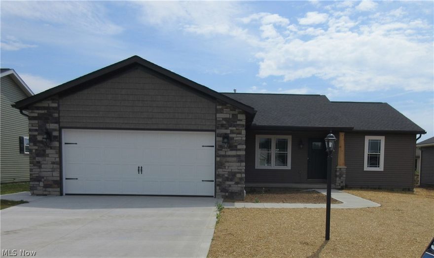 Brand new, quality built home.  3 bedroom, 2 bath vinyl sided ranch.  First floor laundry room.  Master bedroom with full bath and walk in closet.  Excellent south side location.  Yard will be seeded.  Taxes reflect the land only, final taxes to be determined.  Room sizes are estimated.