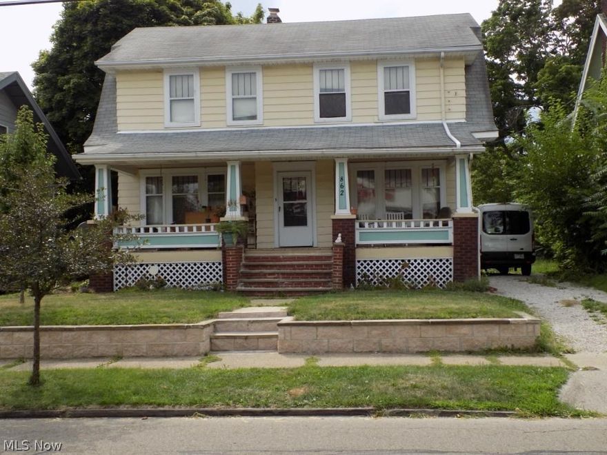 This 2285 square foot single family home has 4 bedrooms and 2.0 full bathrooms, one on each floor. Located at 862 Oakland Ave., Akron, Ohio, this new North Hill listing won't last long! The home features craftsmanship, which has to be seen to be fully appreciated. Built in 1919, soon to be a century home, the home includes beautifully finished wood floors, spacious nine foot ceilings, built in china cabinets and a widow seat in the dining room, and a wood burning fireplace in the living room. As this is an older home, there is even a parlor off of the living room, to use as an office, additional living room space, a children's play area, the possibilities are endless. You will find plenty of storage space in the walk up attic, as well as more room in the basement. There is a workshop in the basement, and glass block windows. Spacious landscaped front and back yards with plenty of room to garden, and many beautiful flowers. Enjoy the library next door, a wide variety of restaurants and
