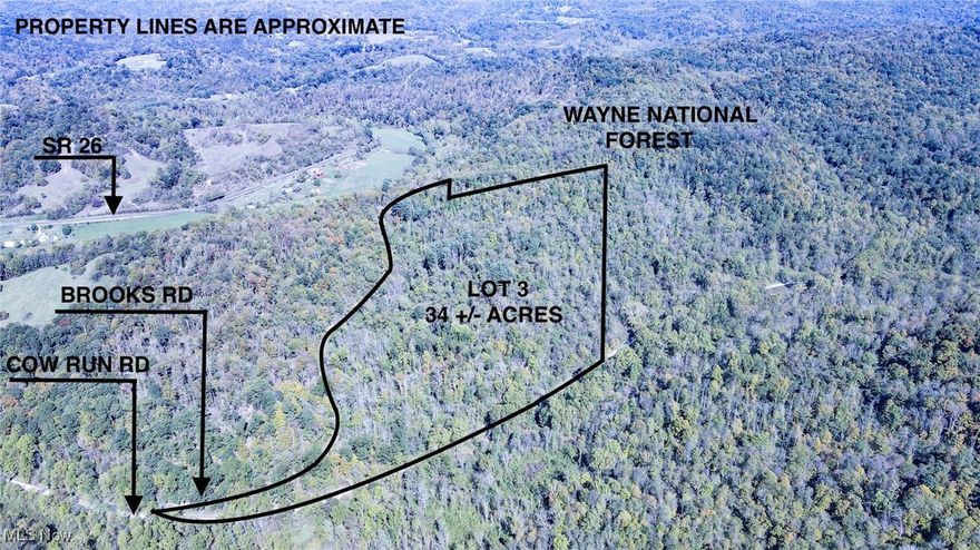 Lot 3- 34 +/- acres pending new survey. Mostly wooded acreage. The select timber harvest has been completed. Great trail/road system throughout out property. Hunting opportunities for deer, turkey, and small game. Borders Wayne National Forest directly. Close to the North Country Trail Head. Camping and hiking. Cabin sites. Scenic views of the surrounding farms and countryside. GPS Coordinates are 39.4476, -81.3203. Seller to reserve all mineral rights. Annual taxes TBD due to the new property split.