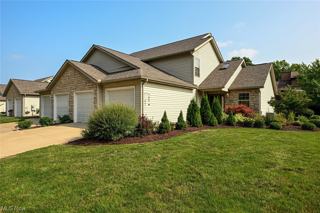 This property's location is truly remarkable, nestled across the street from the Metro Park System with access to the Towpath Trail and adjoining Cuyahoga National Park, an ideal spot for nature lovers, offering opportunities for biking, hiking, kayaking, and fishing just steps away out the front door. The delightful walking friendly neighborhood further enhances the appeal of this property, providing a serene escape and a peaceful harmonious living environment. With the beautiful stamped concrete patio, overlooking a serene pond, it provides the perfect setting for relaxation and entertaining out the back door. timeless updating has created a space of tranquility and modern elegance. Notably, the kitchen underwent a complete transformation in 2018 with hickory cabinetry, granite countertops, making it a chef's dream, featuring LG appliances, combining style and functionality to perfection. Upstairs bathroom remolded in 2021. You will want to buy this 3 bedroom 2 bath end unit home tha