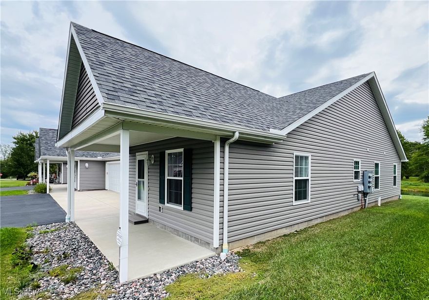 Exceptional Quality explains this 3 Bedroom, 2 Bath Ranch Style Premium 2021 Built Condo! Open Eat-In-Kitchen offers Bright and Airy Feeling, offers Gray Cabinets (with some pull-outs) Laminate Countertops, Gorgeous slate mixed/textured backsplash, Ambiant lighting above cabinets, Newer (2021-2024) Stainless-Steel Appliances & Farmhouse Sink to Boot! Open Living Room with Luxury Vinyl Tile Flooring, Light Painted Walls throughout! Down the Hallway to Guest Bath with shower/tub combo! Conveniently located Laundry Room/ Utility which includes added Gray Cabinets, GE Washer/Dryer Combo unit all in One! Master Bedroom w/Large closets, Ensuite Bathroom with Walk in shower! 2 More nicely sized Bedrooms (One with updated Picture Window overlooking the Beautiful Pond out back and all that Nature has to offer! Attached 2 Car Garage with shelving that stays, and a "GENERAC GENERATOR" as a BONUS! Newly Paved roadway on Alexander Dr and driveways too! Close in proximity to SPIRE and Route 90 Freeway! Make an appt today!