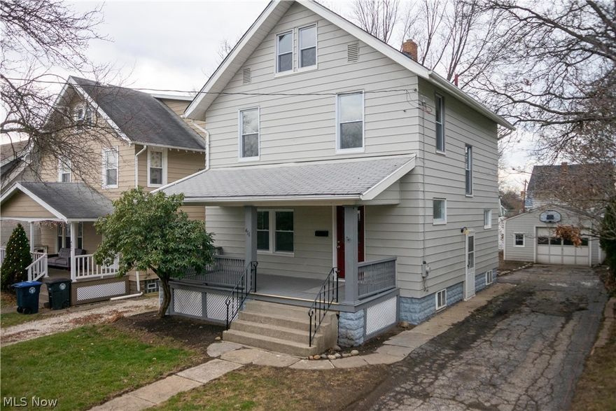 Don't miss out on this spacious 3 bedroom Akron North Hill home. Just renovated and ready for you to move in and make it your own! Fresh paint from top to bottom and new flooring throughout the entire home! The first floor features a large living room with a fireplace, a dining room with built-in cabinets and a new ceiling fan, completely remodeled kitchen, and a breakfast nook. The second floor includes 3 bedrooms and a completely remodeled full bathroom. The third floor is finished for additional living space and storage. Enjoy the outdoors on the freshly stained front porch and rear deck. The spacious 1 car garage has plenty of room for your vehicle and extra storage. Additional updates include fresh paint on the exterior and garage, new windows, several new interior doors and exterior doors, new roof on main part of the home, new light fixtures throughout, new electric panel, outlets, and light switches, and a new toilet in the basement. The basement is waterproofed and there is a
