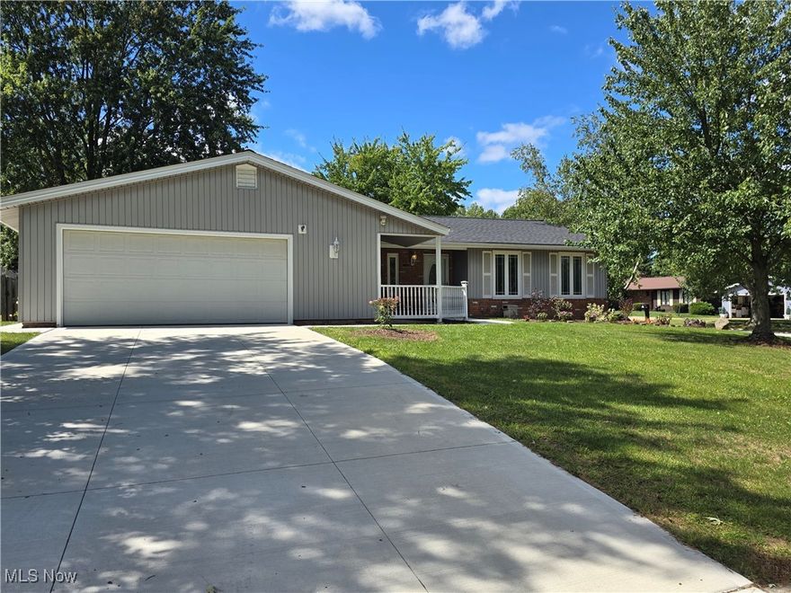 Welcome to this beautifully remodeled 4-bedroom, 2-bathroom, spacious ranch located on a corner lot. This home is redesigned with a modern look and move-in ready. This home has been fully updated on the inside. Walk into a bright and stunning open floor plan living space. This space is perfect for entertaining. With high vaulted ceilings and natural filtered light that makes this space feels spacious and cozy. The kitchen is equipped with an extra-large island, new cabinets, and quartz countertops. Glass sliding doors lead to the back patio by the dining room and living room entry. High ceilings throughout the house elevate the space. New luxury vinyl floors throughout, as well as new lighting. The master bedroom has double closets and a master bath with a walk-in shower. The master bedroom has a walkout entry to the back porch. Large bedrooms with double closets in two bedrooms and an extra-large closet in the fourth. The laundry room can also be used as a mud room. Concrete driveway, walkway, and back patio are new. New interior doors. Fresh paint throughout. New roof approx. 5 yrs. This is a must-see! Schedule your showing today.