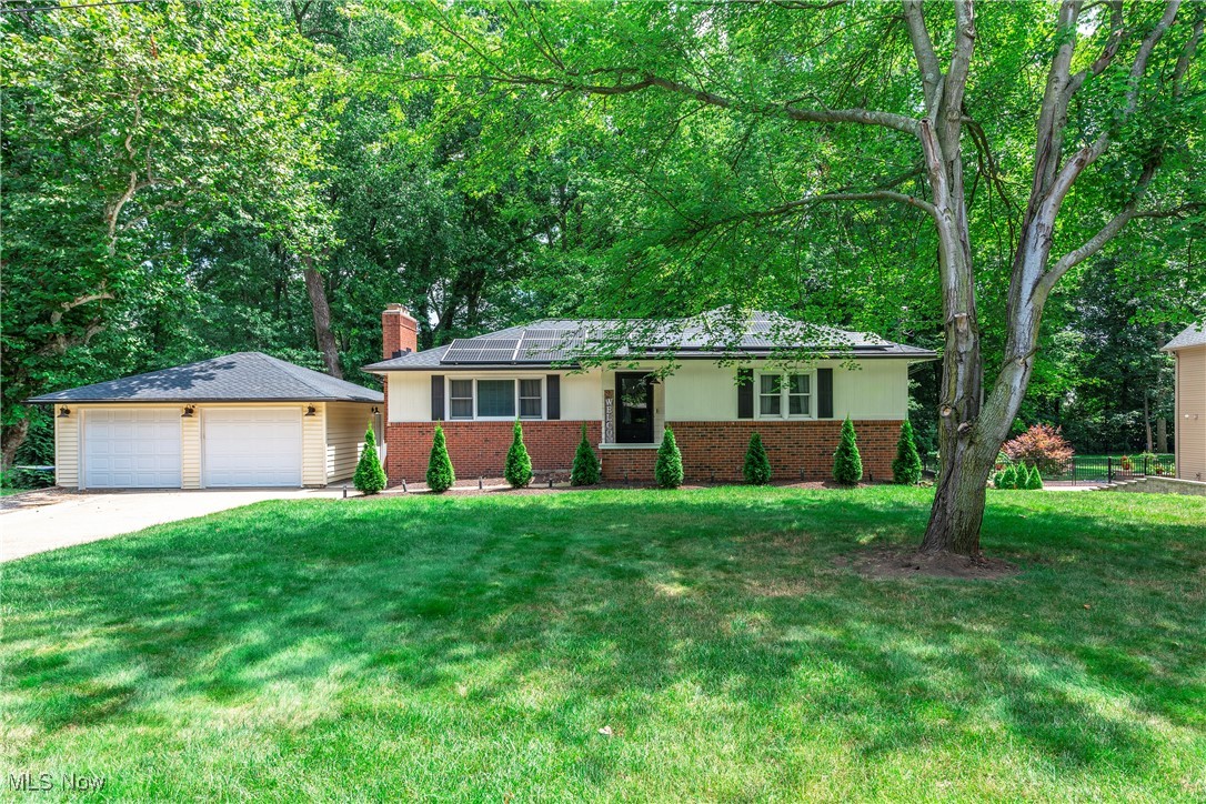 Nestled on a serene, tree-lined street and situated on a generous half-acre lot, this beautifully updated 3-bedroom, 2-bath ranch offers peaceful living with modern efficiency. The spacious open floor plan is complemented by a vaulted-ceiling family room featuring walls of windows that invite the beauty of the surrounding woods indoors—perfect for enjoying quiet moments on the deck. The owners have invested in major upgrades, including a new roof with gutters and gutter guards (2021), solar panels with Tesla battery backup (2022) for impressively low electric bills, and a full electrical update including a new panel box (2022). The entire home was insulated in 2022, and newer flooring was added throughout in 2021. The stunning kitchen was remodeled with custom Amish cabinetry and quartz countertops, and all appliances stay. A handicap-accessible bath was completed in 2023, adding even more comfort and convenience. The walk-out basement offers incredible flexibility with a lower-level garage, kitchenette, full bath, and plenty of space ready to be finished to suit your needs—ideal for a guest suite, hobby area, or multi-generational living. Designed with accessibility in mind, the first floor includes a barrier-free bath and easy-entry layout ideal for mobility needs.