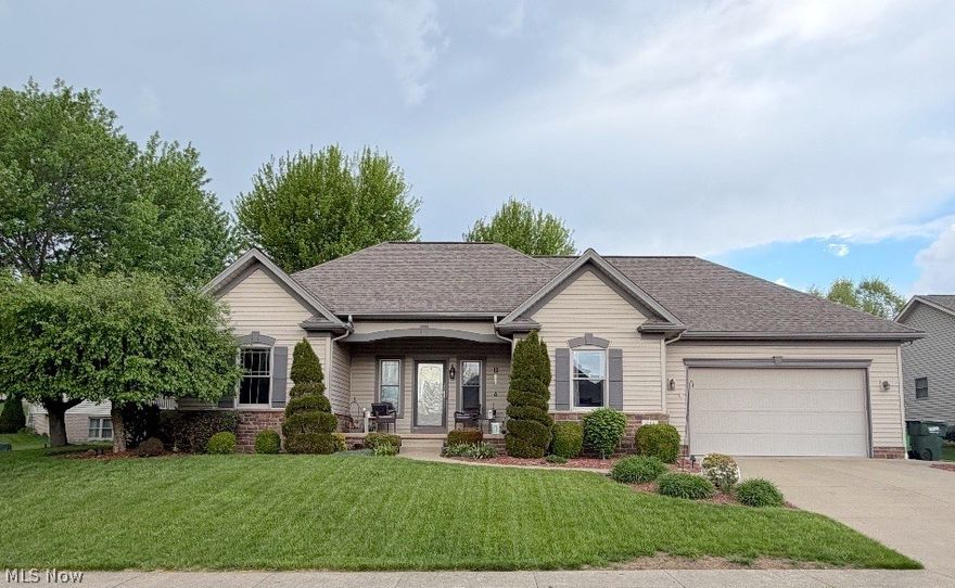 Step inside to this quality built ranch in the desirable Becker Creek allotment! Offering the ease of one-floor living with plenty of additional space below, this home features an open-concept layout perfect for both everyday living and entertaining. There is a total of 5 bedrooms, 3 full baths, a first floor laundry room, and a full finished basement. The great room has cathedral ceilings and a gas fireplace. The kitchen has Mullet cabinetry, a breakfast bar, and includes the appliances. The main level includes three spacious bedrooms, including a private master suite complete with a luxurious en-suite bath featuring a double vanity, soaking tub, separate shower, and a large walk-in closet. The fully finished basement expands your living space with two additional bedrooms, a full bath, and 2 large family room areas perfect for a recreation room, home office, or home gym. Additional highlights include a 2-car attached garage and a level, easy-to-maintain lot. Located in a quiet neighborhood, this home offers comfort, space, and a peaceful setting all in one.