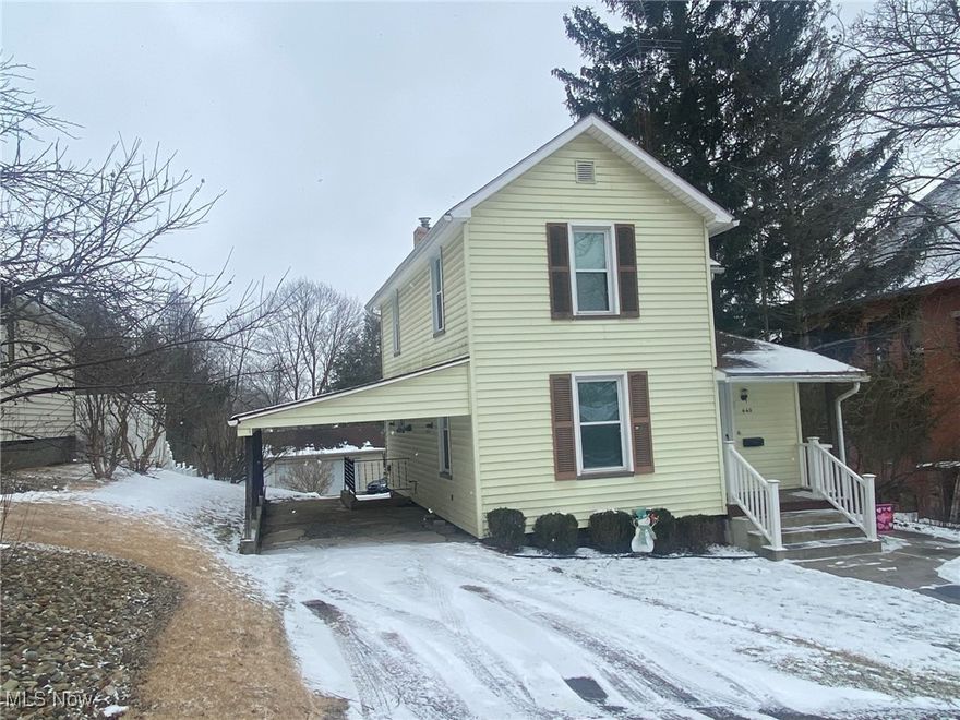 New Listing! This property is located on a dead end street and features nice private back yard.  Easy maintenance w/ vinyl sided exterior and covered front and rear porches. The home offers nice bright entry foyer, spacious living rm, eat in kitchen and office area on first floor. Second floor has 2 spacious bedrooms, full bath. Two car detached garage w/asphalt driveway off alley on S side of home. Conventional or cash only.