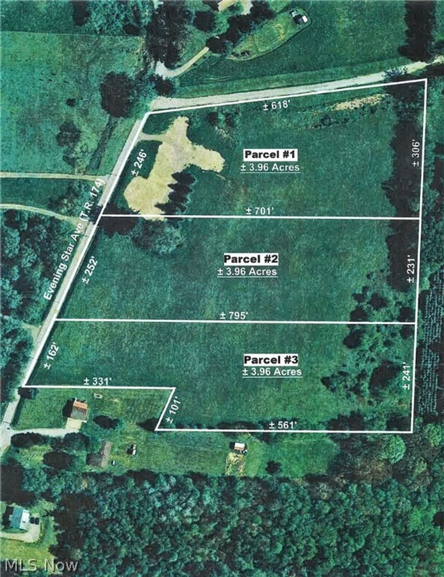 Beautiful country setting. Three 4 acre approved building parcels. Buy one or all 3! Convenient location in Osnaburg Twp., Stark Co. All Mineral Rights owned by seller transfer with real estate! Other parcels under MLS #3994541 and #3994548.