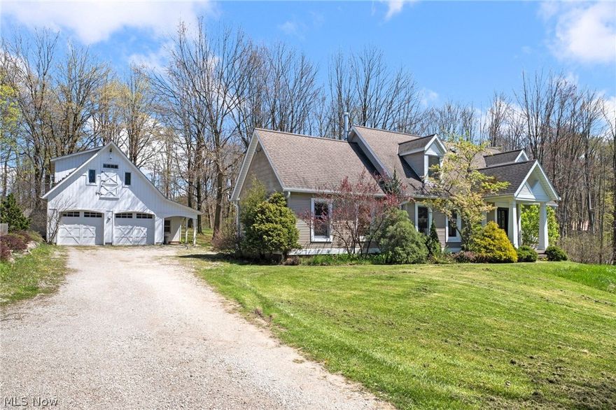Welcome to this beautiful Chardon home that sits on 2.01 acres of land. Step inside and be greeted by the open living room that has large windows, wood burning stove, and allows natural light to fill the room. The eat-in kitchen features a breakfast bar, stainless steel appliances, and wood countertops. Just past the kitchen is the formal dining room that is the perfect size for hosting friends or family. Off the back entrance you will find a welcome center for hanging coats and just around the corner is the large family room. The rare first-floor master is spacious and has carpeted flooring and a closet that will meet all of your storage needs. The first flor bathroom is sizable and features a walk-in shower with sliding doors. Upstairs is where you will find the remaining 3 bedrooms and shared full bathroom. The conveniently placed full bath has a single sink vanity and shower/tub combo. Outback is the 2 story garage that offers buyers endless amounts of opportunities. Don't miss out on this amazing opportunity and schedule your private showing today!