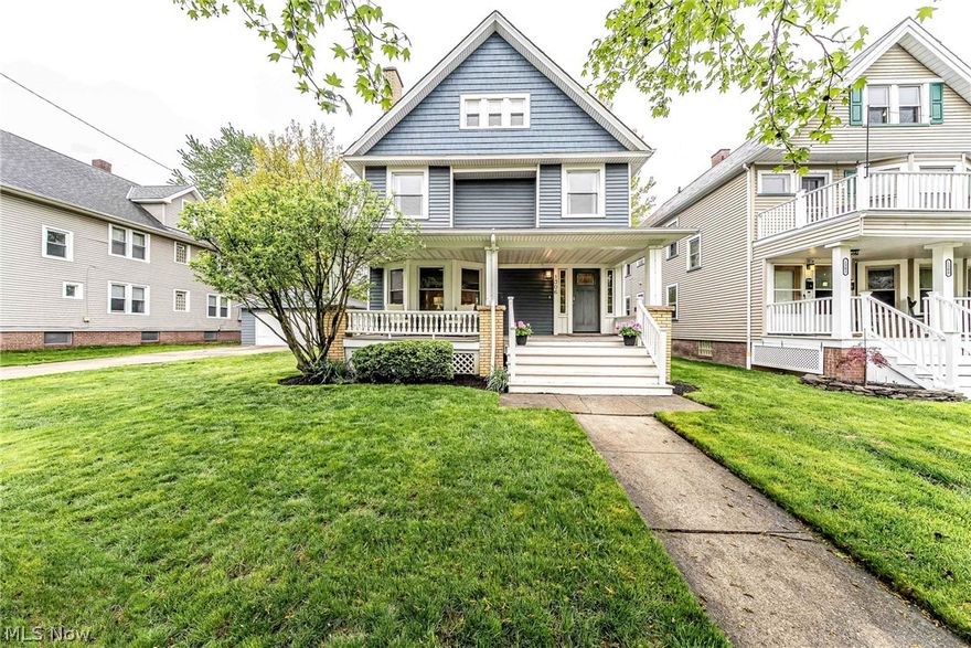 Welcome home to this charming 4 bedroom, 2.5 bath on a RARE DOUBLE LOT, set along one of Lakewood’s most sought-after streets.  A large welcoming front porch sets the tone, inviting you to sit, relax, and enjoy the neighborhood charm. Inside, the open first floor seamlessly connects the living room, dining room, and kitchen perfect for everyday living and entertaining—while sunlight pours across beautiful hardwood floors.  The inviting living room features a bay window, gas fireplace, and a charming built-in bench, while the dining room offers a large built-in window seat for added character and comfort.  The second floor hosts a large primary suite with two walk-in closets.  An additional bedroom, and a large full bath complete the second floor. Two more generously sized bedrooms are tucked away on the third floor. All bedrooms feature walk-closets.  The updated kitchen and baths blend modern convenience with timeless charm. A walk-out unfinished basement with a full bath offers endless potential for additional living space. Out back, enjoy a massive, fully fenced in yard with a large patio, ideal for entertaining or relaxing evenings at home. Just moments from Lakewood Park, the lakefront, shooing, restaurants, and easy freeway access, this home truly has it all. Hurry in, it won’t last long!