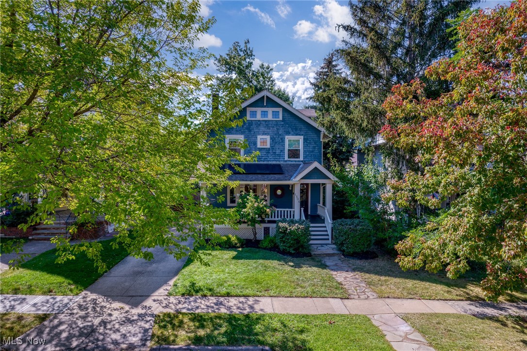 Welcome to this classic and charming Lakewood colonial, complete with a spacious front sitting porch that sets the tone for its character. Inside, the open floor plan highlights original features, including built-in cabinetry in the dining room and beautiful leaded glass windows. The dining room seamlessly flows into the updated kitchen, which boasts abundant cabinetry, granite countertops, stainless steel appliances, and plenty of counter space.
Upstairs, you’ll find three generously sized bedrooms plus a versatile flex room, perfect for a home office, reading nook, sunroom, or dressing area. The second floor also includes a full bath and brand-new carpet in the bedrooms.
The full basement provides excellent storage, a clean laundry area, and a second full bath with a walk-in shower.
Additional highlights include solar panels to help lower utility costs, a fully fenced yard, and a two-car garage for convenient off-street parking. Situated in a prime Lakewood location close to shops, restaurants, and everything this vibrant community has to offer.